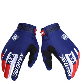 EXCEREY Unisex Anti-Slip Grip Touchscreen Lightweight Full Finger Breathable Cycling Gloves for Road Bike Mountain Riding (Blue, Size L)