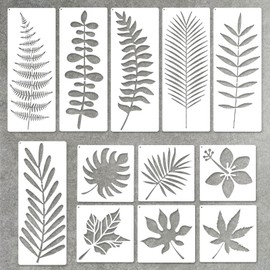 12 Pieces Tropical Leaf Stencils for Painting on Wood, Canvas, Reusable Palm Leaf Stencil Maple Leaf Stencil Fern Leaf Stencil for Painting Wall, Furniture, Scrapbooking