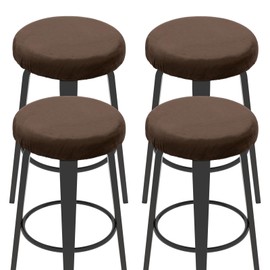 uxcell 4 Pcs Velvet Bar Stool Covers, 10-14 Inch Round Bar Stool Cover with Elastic Band Stretch Chair Seat Cover Washable Slipcovers for Round Stool Chair, Brown