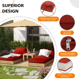 Sundale Outdoor Olefin Chaise Lounge Cushion, Water-Resistant Patio Lounge Chair Cushion, Thick Lounger Pad with 8 Straps Red, 80 x 26 x 6 Inches