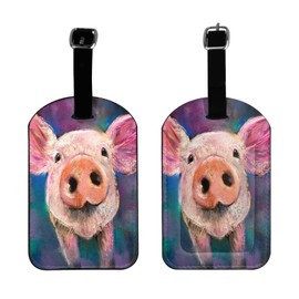 Oplp Cute Pig Leather Luggage Tags 2 Packs Travel Bag Labels for Suitcase Baggage Backpack