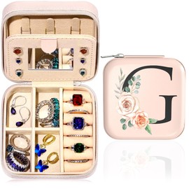 SoleKing Small Travel Jewelry Case - Initial Jewelry Box Jewelry Organizer Travel Jewelry Box Mini Jewelry Travel Case Christmas Gifts Birthday Gifts for Teen Girl Women Mom Sister Friends Bestie (G)