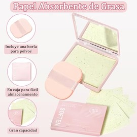 500 Hojas de Papeles Faciales de Arroz para Piel Grasa, Papel Absorbente de Aceite Facial de Bambú Natural Carbono,Control De Brillo, con Espejo y Alm