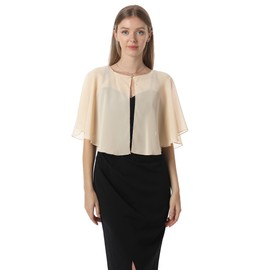 Soft Capelets capes Shawls and Wraps for Dress Chiffon Shrug Wedding Cape Cover Up, Champagne, One Size
