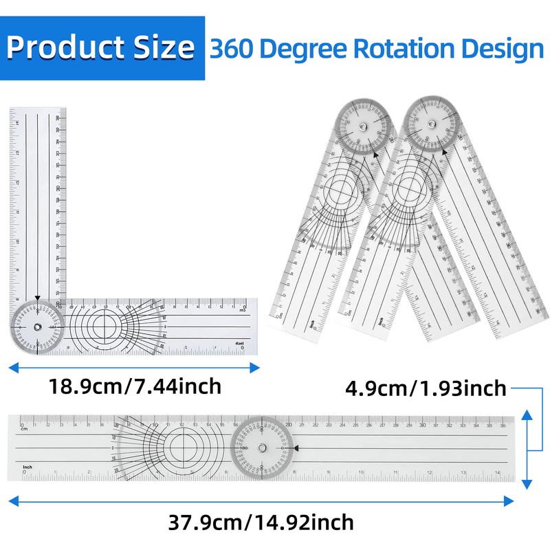 2 Pieces 360° Goniometer Protractor Rotating Medical Goniometer Protractor Transparent