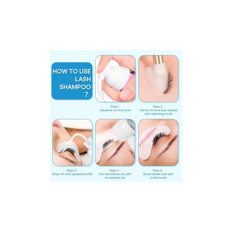 Kit Shampoo Espuma Para Pestañas Y Brocha Para Extensiones