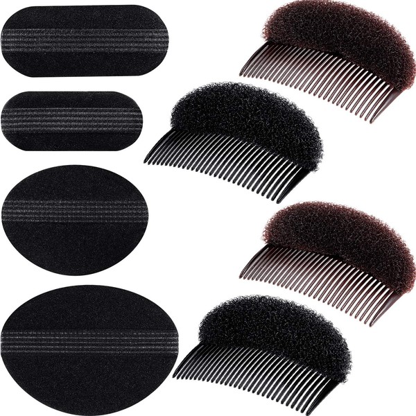 Bump It Up Volume Hair Base Set Sponge Styling Insert Braid Tool Hair Bump Up Comb Clip Bun Hair Pad Accessories for Women Girls DIY Hairstyle (8 Pieces)