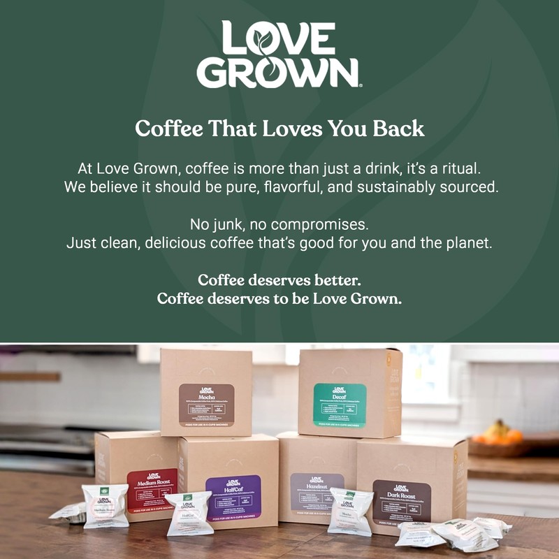 Love Grown Compostable Coffee Pods - Compatible with Single-Serve Brewing