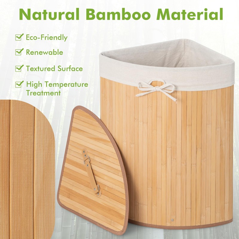 Giantex Corner Laundry Hamper with Lid, 58 L Bamboo Laundry