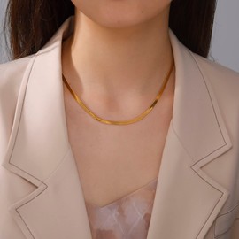 kkjoy 2/3/4/5mm Flat Snake Chain Stainless Steel Snake Bone Chain Necklace for Women Girls Ladies, 15/17/19 Inches, Gold Plated/Stainless Steel