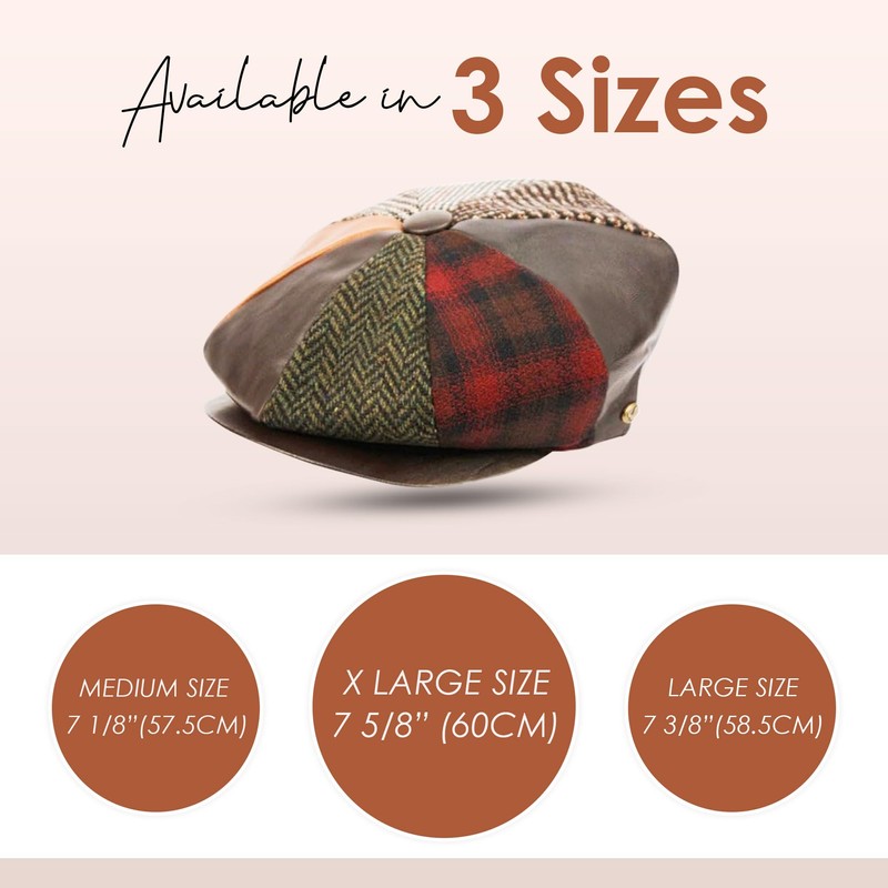 Men's Wool Newsboy Cabbies Fall Winter Classic Patchwork Plaid Apple