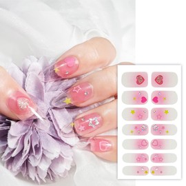 MOLILON 8 Sheets Nail Polish Stickers Full Nail Wraps Long Lasting Self Adhesive Gel Nail Stickers Nail Strips Stick On Fingernail Polish Strips with Nail File, Wooden Stick (Glitter, Heart)