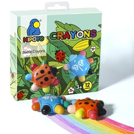 SPRMUD Portable Beetle Crayons with 12/24 Colors and Erasers, Non-toxic Washable Crayons for Kids, Easy-Grip Unbreakable Crayon, Travel Art kits Gifts Prize for Boys Girls (12)