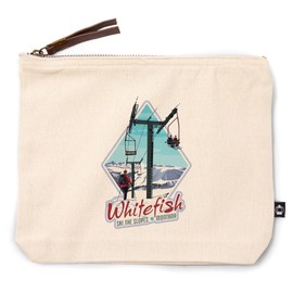Whitefish, Montana, Ski Lift Day Scene, 100% Cotton Zipper Pouch, Travel Accessory, Go Bag