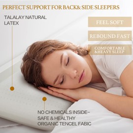 DOHPAOOK Talalay 100% Natural Premium Latex Pillow,Bed Pillow for Sleeping with Removable Cotton Cover, Helps Relieve Pressure, Breathable, Pressure Relief, Durable (Queen)