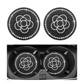 Yourkar 2 PCS Cow Print Car Cup Coaster, 2.75 Inch Anti-Slip Auto Cup Holder Insert Coaster, Anti Slip Bling Cup Mats with Flower Pattern, Universal Interior Car Accessories (Black Flower)