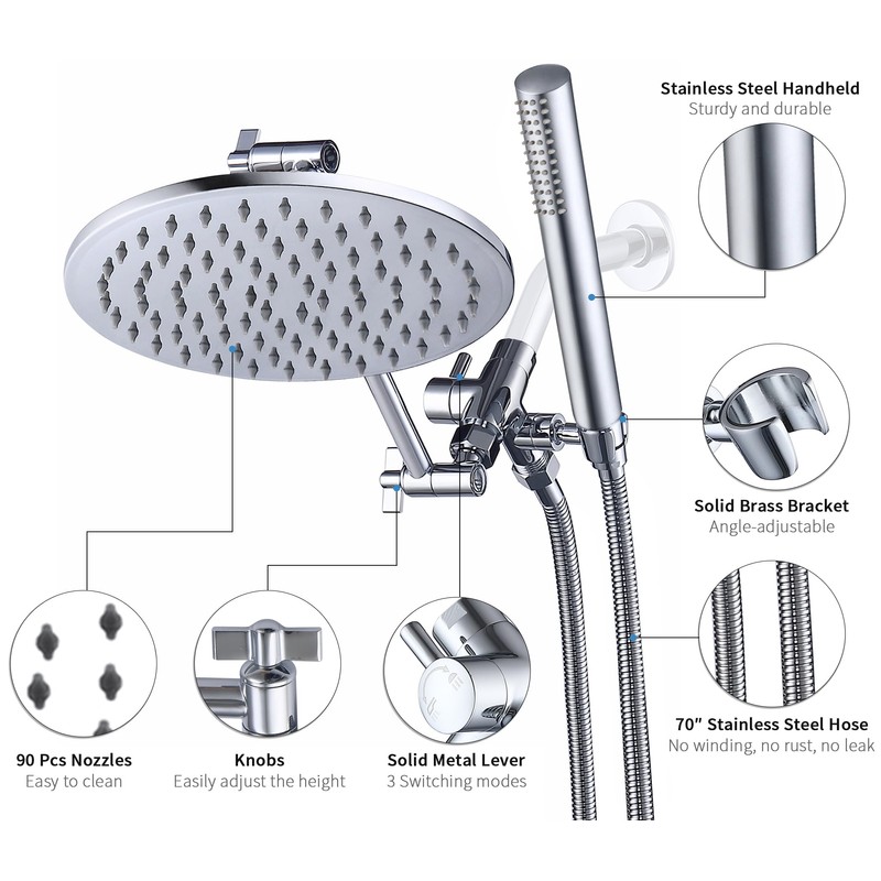G-Promise All Metal Dual Shower Head Combo, 8 Inch Rainfall