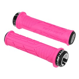FIFTY-FIFTY MTB Grips, Bicycle Grips Made of Non-Slip Rubber, Single Lock-on Bicycle Grips / Handlebar Grips MTB for Mountain Bike, Enduro, Downhill, Trail, E-Bike (Pink)