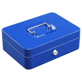 xydled Locking Steel Large Cash Box with Removable Coin Tray and Key Lock,9.84"x 7.87"x 3.54",Blue