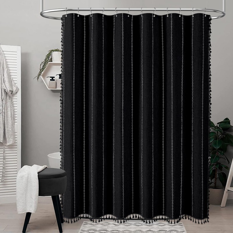BTTN Extra Long Shower Curtain, 72x84 Inch Long Boho Tassel