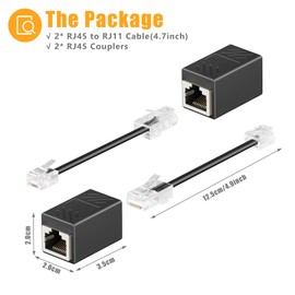 Uvital Phone Jack to Ethernet Adapter, RJ11 to RJ45 Adapter, RJ45 Female to RJ11 Male for Landline Telephone, with RJ45 to RJ11 Cable (Black,2 Pack)