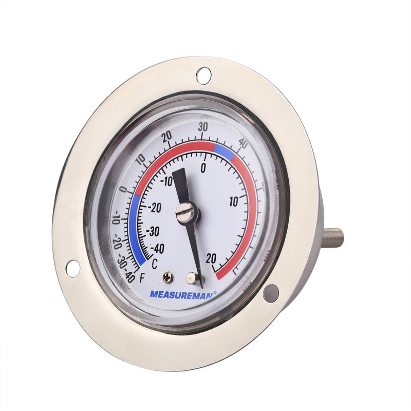 MEASUREMAN Vapor Capillary Flanged Panel Mount Refrigeration Thermometer, 2" Dial,