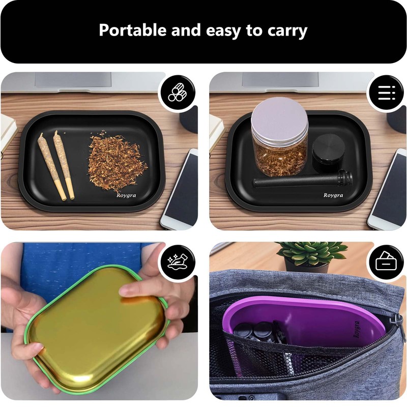 roygra Rolling Tray, Matte Metal Decorative Tray (Pink, Medium -
