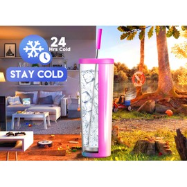 Meoky 30 oz Insulated Tumbler with Lid and Straw, Stainless Steel Vacuum Insulated Tumbler, Keeps Cold for 24 Hours, 100% Leak Proof, Fits in Car Cup Holder (Carnival)