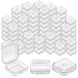 FAMLEAF 60 Pieces Small Plastic Bead Organizer Container, Mini Clear Storage Box with Hinged Lid for Beads, Ear Plugs, Eye Lash, Small Items (1.37 x 1.37 x 0.7 Inch)