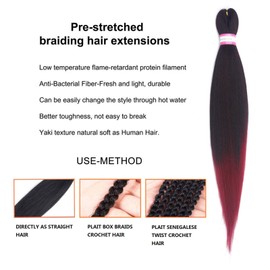 Pre Stretched Braiding Hair Extension 8 Packs 28 Inch Long Professional Hair for Braiding Twist Braids Itch Free Hot Water Setting Yaki Straight Ombre Colors Synthetic Hair for Women (#1B/Bug)
