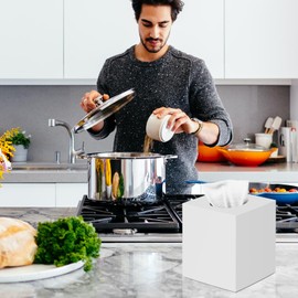 Tissue Box Cover, Square Modern Facial Acrylic Tissue Holder Napkin Dispenser Accessories for Bathroom Vanity Countertop,Bedroom Dresser,Night Stand,Desk,Office (White)