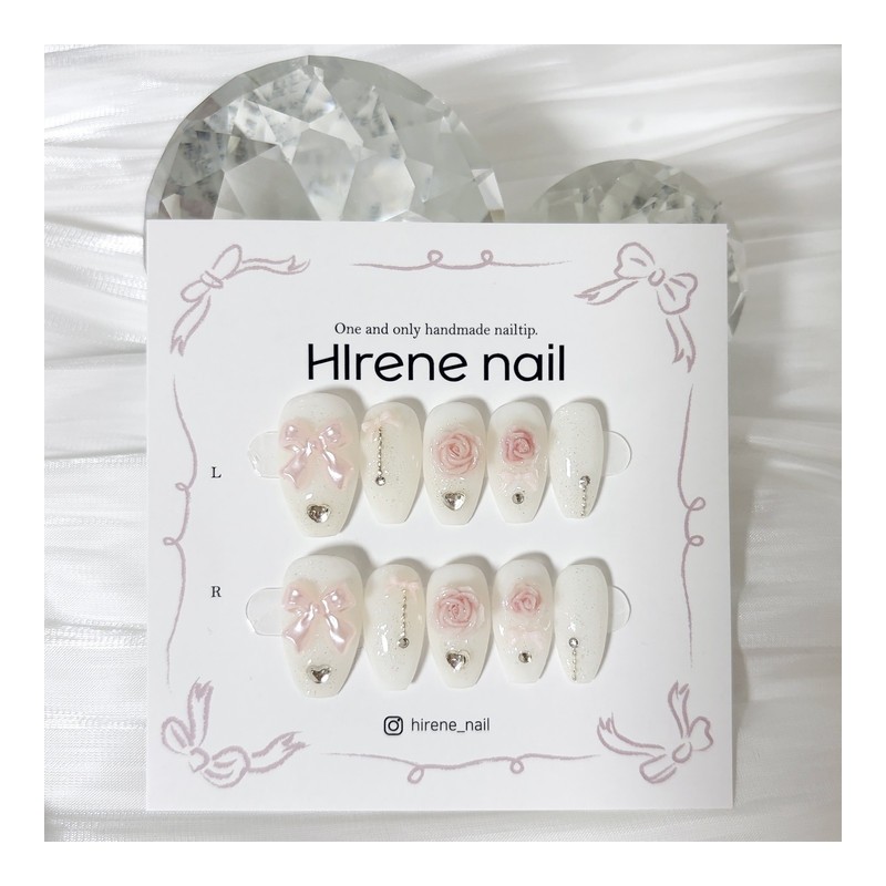 Ballet Core Rose Ribbon Nail Tips - Short Oval /