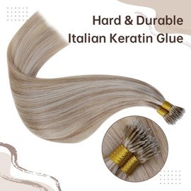 Easyouth Nanoring Real Hair Extensions 20 Inches 50 pieces 50 g Colour Ash Brown Mix Platinum Blonde Nano Tip Fusion Hair Extensions