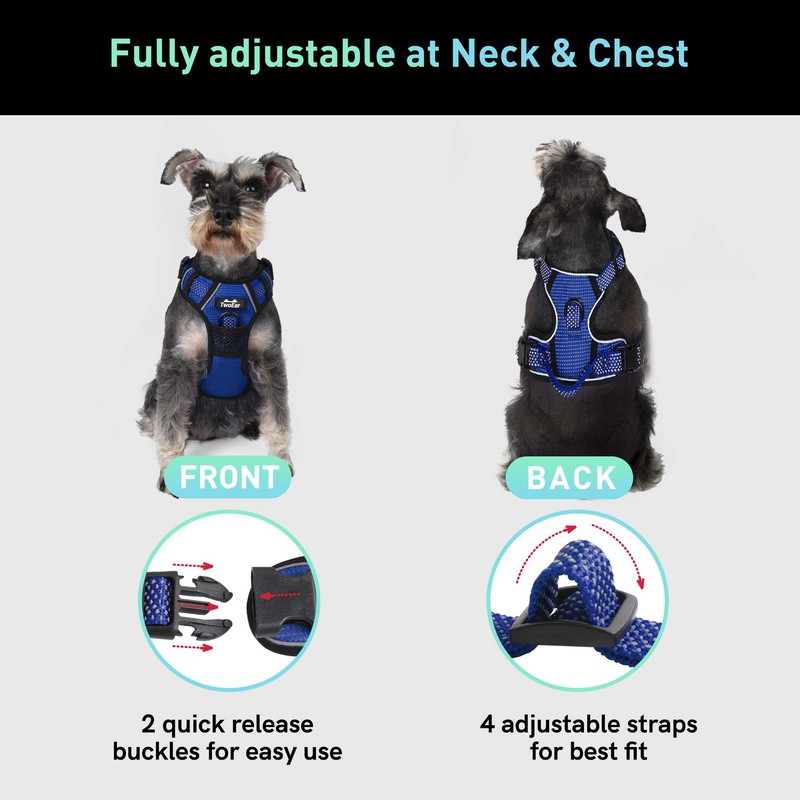 TwoEar Dog Harness, No Pull Reflective Harness Front Clip Easy