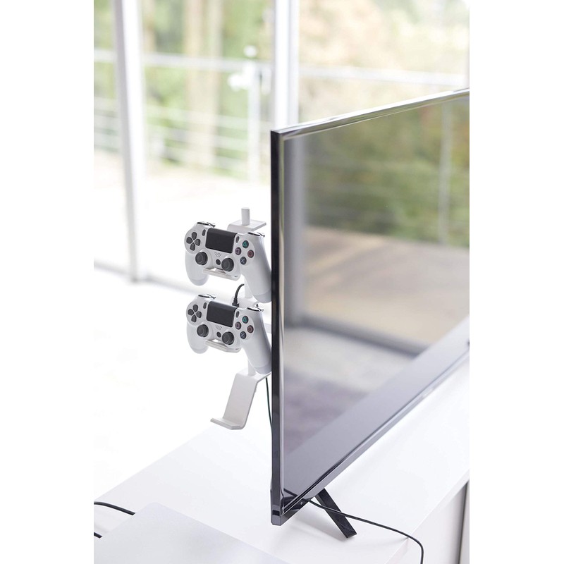 山崎実業(Yamazaki) テレビ裏 ゲームコントローラー 収納ラック ホワイト 約W40.5×D8.5×H30~49cm スマート smart 置いたまま充電可能 コントローラーケース