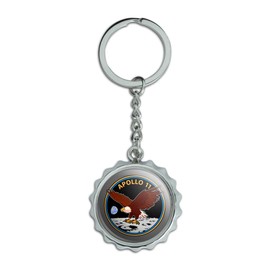 NASA Apollo 11 50th Anniversary Patch with Eagle on The Moon Keychain Chrome Plated Metal Pop Cap Bottle Opener