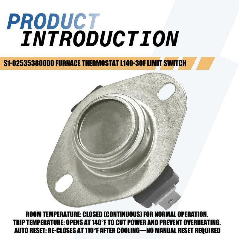 S1-02535380000 Furnace Thermostat L140-30F Limit Switch Compatible with York Coleman