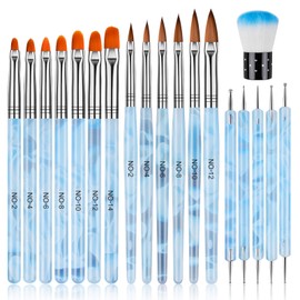 TOROKOM Juego de 19 pinceles para arte de uñas, herramienta de arte de uñas para aplicación acrílica, incluye bolígrafos de punteado de uñas, cepillo de polvo de uñas, cepillo de gel de extensión para uso doméstico y salón de uñas profesional