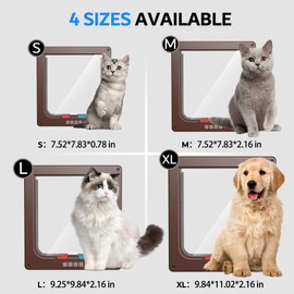 FAREVER Medium Cat Door Interior Door Pet Door for Cat Exterior Door 4 Modes Locking Suitable for Window and Wall (M Brown)