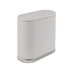 IEEK Slim Plastic Trash Can with Press Top Lid,2.4 Gallon/10 Liter Garbage Can Modern Waste Basket for Bathroom,Living Room,Office,Kitchen and Narrow Spaces,Grey