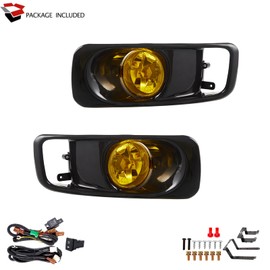 SPIEGEER Fog Lights Assembly for 1999 2000 Honda Civic Replacement Lamps Kit with Wiring And Switch H3 12V 55W Halogen Bulbs ​Yellow Lens
