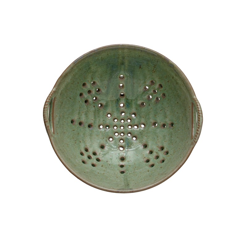 Creative Co-Op Stoneware Berry Bowl with Handles, Aqua Reactive Glaze