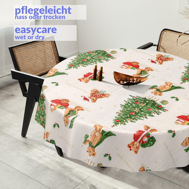 ANRO Oilcloth Tablecloth Christmas Tablecloth Washable Oilcloth Christmas Wax Tablecloth