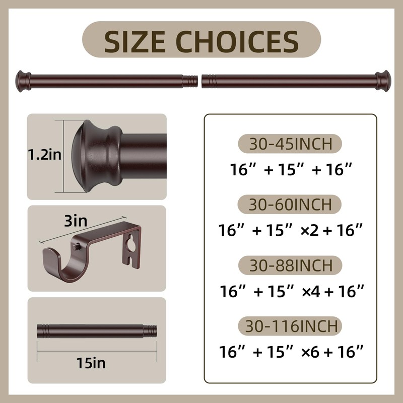 Authandis 5/8 Inch Diameter Curtain Rod With Brackets,Bronze Splicing Stainless