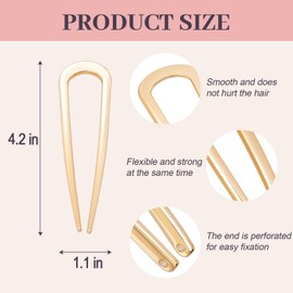 JIRIS 2PCS 4.2Inch French Hair Pins U-Shaped Pins for Women and Girls Fashion Metal Hair Pin French Twist Hair Pins for Buns, Updos,Stylish and Functional(set1-gold)