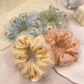 RFTWXHPN Daisy Flower Hair Ties for Girls Elastic Daisy Scrunchie Non Slip Floral Ponytail Holders for Thick Thin Hair Flowers Daisy Hair Accessories for Women Daisy Hair Scrunchies 4 Pcs