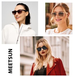 MEETSUN Retro Polarized Sunglasses for Women Men Classic Mirror Lens Driving Sun Glasses 100% UV Protection (3 Pack) Black/Brown Gradient/Brown