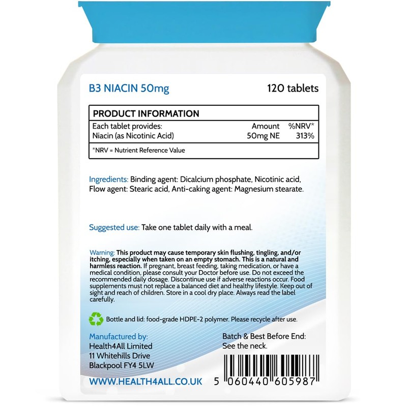 Health4All Vitamin B3 Niacin as Nicotinic Acid (Flush Effect) 50mg