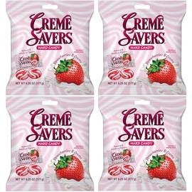 Cream Savers Strawberries & Cream, 6.25 Ounce Bag (Pack of 4), Individually Wrapped Hard Candy, Strawberry Candy, The Hampton Candy Company