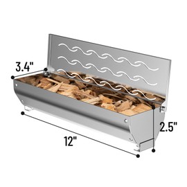 Skyflame Stainless Steel Wood Chip Smoker Box, BBQ Meat Smoking with Wavy Vent and Hinged Lid, Large Capacity for Gas/Charcoal Grill, V Shape with Flat Base Bottom